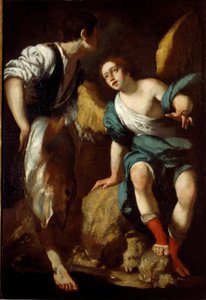 Nuori Tobie ja arkkienkeli Rafael (Tobie ja enkeli) Bernardo Strozzin (1581-1644) maalaus 1600-luvulta Geenit, yksityinen kokoelma tekijältä Bernardo Strozzi