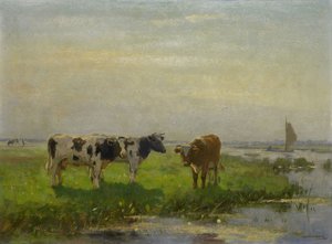 Lehmät niityllä (öljy kankaalle) tekijältä Bernardus Antonie van Beek
