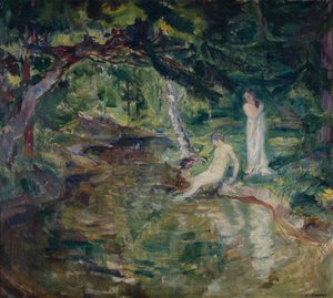 Parella banyant-se al bosc (oli sobre tela) finlandès