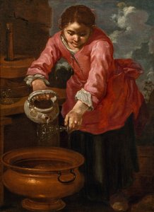 Italialainen:  Lavaggio di un vetro di vino Nuori nainen pesee lasin ("Allegoria vedestä"). tekijältä Bernhard Keil