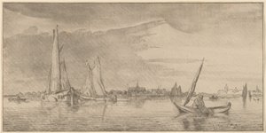 Joki kaupungin kanssa, 1775.