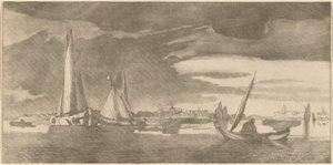 Joki kaupungin kanssa, 1775.
