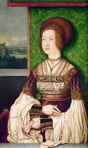 Keisari Maximilian I:n perhe: keisarinna Bianca Maria (Blanche-Marie) Sforzan (1472-1510) muotokuva"" - Bianca Maria Sforzan (1472-1510), Strigel, Bernhardin Pyhän Rooman keisarin, Maximilian I:n toisen vaimon muotokuva (noin 1460-1528) (tai l