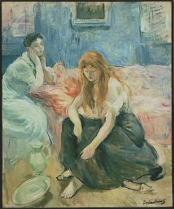 Nuoria naisia laittautumassa (taiteilijan antama nimi) tekijältä Berthe Morisot