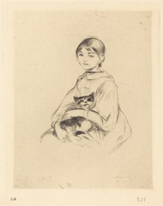 Julie Manet, joka pitelee kissaa sylissään tekijältä Berthe Morisot