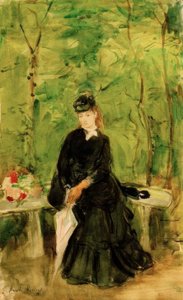 Taiteilijan sisko Edma istumassa puistossa tekijältä Berthe Morisot