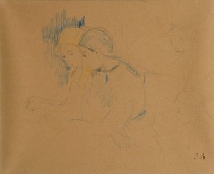 Nuorten tyttöjen muotokuva (väriliidut ja lyijykynä) tekijältä Berthe Morisot