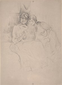 Piirustustunti - Berthe Morisot piirtää tyttärensä kanssa, n. 1889-90 (kuivakärki) tekijältä Berthe Morisot
