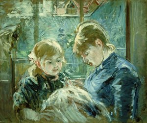 Pukeutumistunti; Lecon de Couture, 1884 tekijältä Berthe Morisot