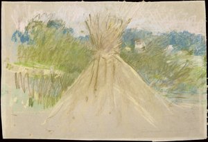 Pieni heinäsuovasta, 1882 (pastelli paperille) tekijältä Berthe Morisot
