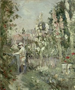 Nuori poika Hollyhocksissa tekijältä Berthe Morisot