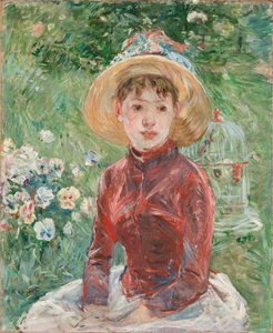 Nuori tyttö ruoholla, punainen liivi Mademoiselle Isabelle Lambert, 1885. tekijältä Berthe Morisot
