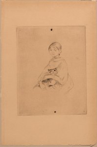 Nuori tyttö kissan kanssa, noin 1888 (etsaus) tekijältä Berthe Morisot