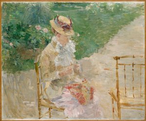 Nuoren naisen neule, n. 1883 (öljy kankaalle) tekijältä Berthe Morisot