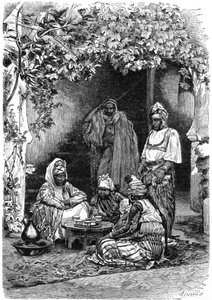 Arabiperhe Tlemcenistä, Algeriasta, vuodelta 1890.
