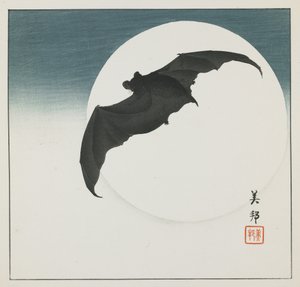 Lepakko ja kuu, 1900-luvun alku tekijältä Biho Takashi or Takahashi (b. 1873. fl 1890 1930)