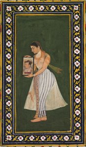 Nur Jahan, kädessään muotokuva keisari Jahangirista, n. 1627. tekijältä Bishandas