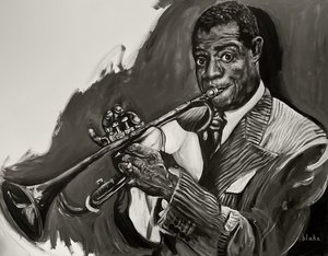 Louis Armstrong, n. 2021 (akryyli kankaalle) tekijältä Blake Munch
