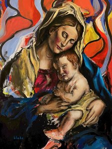 Madonna ja lapsi, n. 2020 (akryyli kankaalle) tekijältä Blake Munch