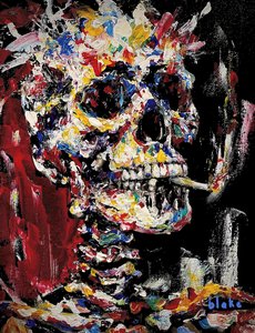 Skull With Spliff, n. 2021-22 (akryyli kankaalle) tekijältä Blake Munch