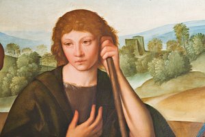 Paimenten palvonta Madonnan Jeesus-lapsen ja kahden paimenen kanssa, yksityiskohta numerosta 2384594 tekijältä Boccaccio Boccaccino