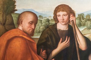 Paimenten palvonta Madonnan Jeesus-lapsen ja kahden paimenen kanssa, yksityiskohta numerosta 2384594 tekijältä Boccaccio Boccaccino