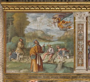 Keskikäytävä, ensimmäinen pohjoisosa, ilmoitus Gioacchinolle, Boccaccio Boccaccino 1514-15. tekijältä Boccaccio Boccaccino