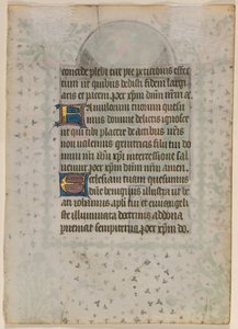Lehti tuntikirjasta: teksti (käänteinen) tekijältä Boethius Illuminator