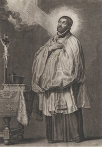 Pyhä Franciscus Xavier jumalallisen valon kanssa, joka säteilee häntä kohti vasemmasta yläkulmasta,..., n. 1623-33.