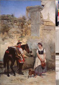 Kohtaus kaivolla - Gottfried (Bogdan Pavlovich) Willewalden (1818-1903) maalaus, öljy kankaalle