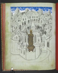Afegiu 24189, f.9v, La ciutat de Constantinoble, amb una gran estàtua de l