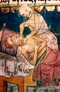 a mort etranglant un pestifere - Kuolema, joka kuristaa ruton uhrin - Miniature extraite du codex Stini, Boheme tekijältä Bohemian School