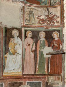 North Transept, Pyhän arkkienkeli Mikaelin alttari, alttaritaulun takana Boniface Bembon freskot, Neitsyt ja Lapsi Pyhä Aquilina ja Pyhä Katariina Aleksandrialainen, yläpuolella Umilitan symboli tekijältä Bonifacio Bembo