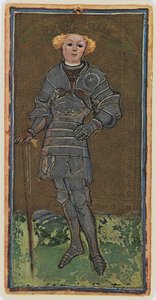 Miekkojen roisto, faksimile Tarot-kortista "Visconti"-pakasta, 1441-47