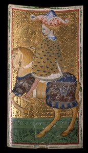 Visconti-Sforzan tarot-kannet: denarin hevonen (maalaus pergamentille pahville