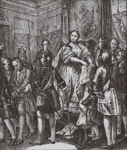 Anna Ioannovna repimässä ehtoihin, 1730 tekijältä Boris Artemyevich Chorikov