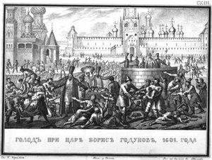 Nälänhätä Boris Godunovin hallituskaudella Kuvitetusta Karamzinista, 1836 tekijältä Boris Artemyevich Chorikov