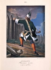 Jalkaväkirykmentin kranaadieri 1700-1732, 1841 tekijältä Boris Artemyevich Chorikov