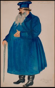 Kauppias Dikoy. Pukusuunnittelu A. Ostrovskin näytelmään Myrsky, 1920. tekijältä Boris Mikhailovich Kustodiev