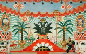 Palace, luonnos E. Zamyatinsin näytelmään, Kirppu, 1925-26 tekijältä Boris Mikhailovich Kustodiev