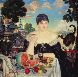 Kauppiaan vaimo Tealla tekijältä Boris Mikhailovich Kustodiev