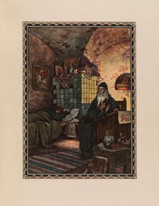 Pimen. Kuvitus A. Pushkinin Boris Godunov-draamaan, 1927. tekijältä Boris Vasilievich Zvorykin