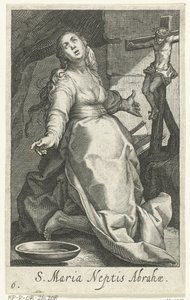 Heilige Maria als kluizenares Pyhän Marian Abrahamin veljenpoika (otsikko esineessä) Kluizenaressen (sarjan nimi) The Sacred Desert of Ascetics (sarjan nimi) tekijältä Boëtius Adamsz. Bolswert