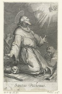 Pyhä Pachomius vanhin erakkona Erakot (sarjan nimi) Sacra eremvs ascetarvm (sarjan nimi) tekijältä Boëtius Adamsz. Bolswert