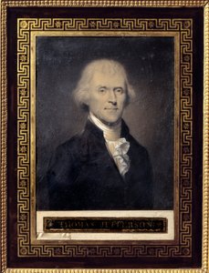 Yhdysvaltain presidentin Thomas Jeffersonin (1743-1826) muotokuva vuosina 1801-1809 - Bouchin piirustus (1800-luku), musta kivi, liitutaso Koko: 0,25 x 0,20 m - Malmaison, Musee Du Chateau - Muotokuva Thomas Jefferson (1743-1826) - Boucin piirustus tekijältä Bouch