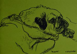 "Hogarth" (muste vihreälle paperille) tekijältä Brenda Brin Booker