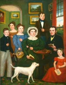 Muotokuva tuntemattomasta perheestä terrierin kanssa tekijältä British 19th Century