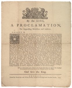 Julistus kapinan tukahduttamisesta..., 23. elokuuta 1775 tekijältä British School