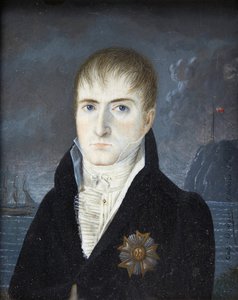 Keisari Sainte-Helenen saarella - Keisari Napoleon 1. muotokuva paljaspäin, musta takki, jolla on suuri kunnialegioonan ritarikunnan kotkataulu - Kapteeni Dodginin (aktiivinen) Napoleon Bonaparten muotokuva Pyhän Helenan saarella tekijältä British School