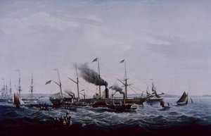 Brunelin suunnittelema Great Western -höyrylaiva, valmistunut Bristolissa 1837 (värilitho) tekijältä British School